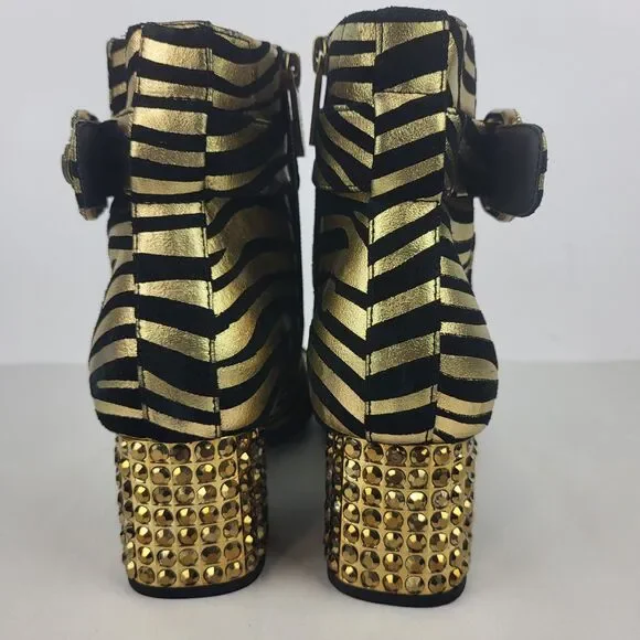 Kurt Geiger Women Zebra Print Black Gold Leather Stud Ankle Boots 6.5 - Picture 11 of 14